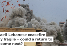 Smoke rises following an Israeli airstrike in the village of Teir Debba in southern Lebanon on Nov. 6, 2025. AP Photo/Mohammad Zaatar